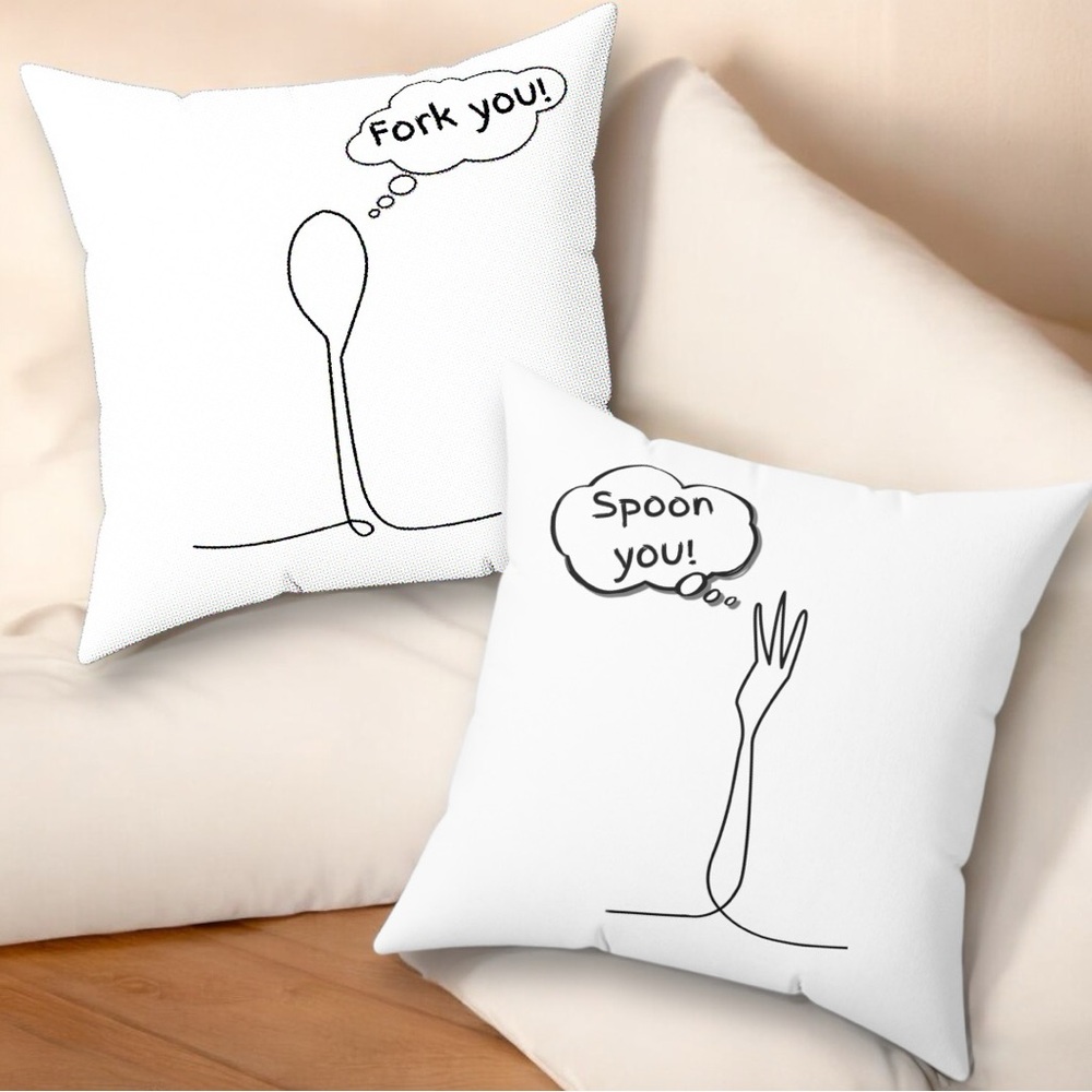 Fork You & Spoon You Double-Sided Pillow: 14x14